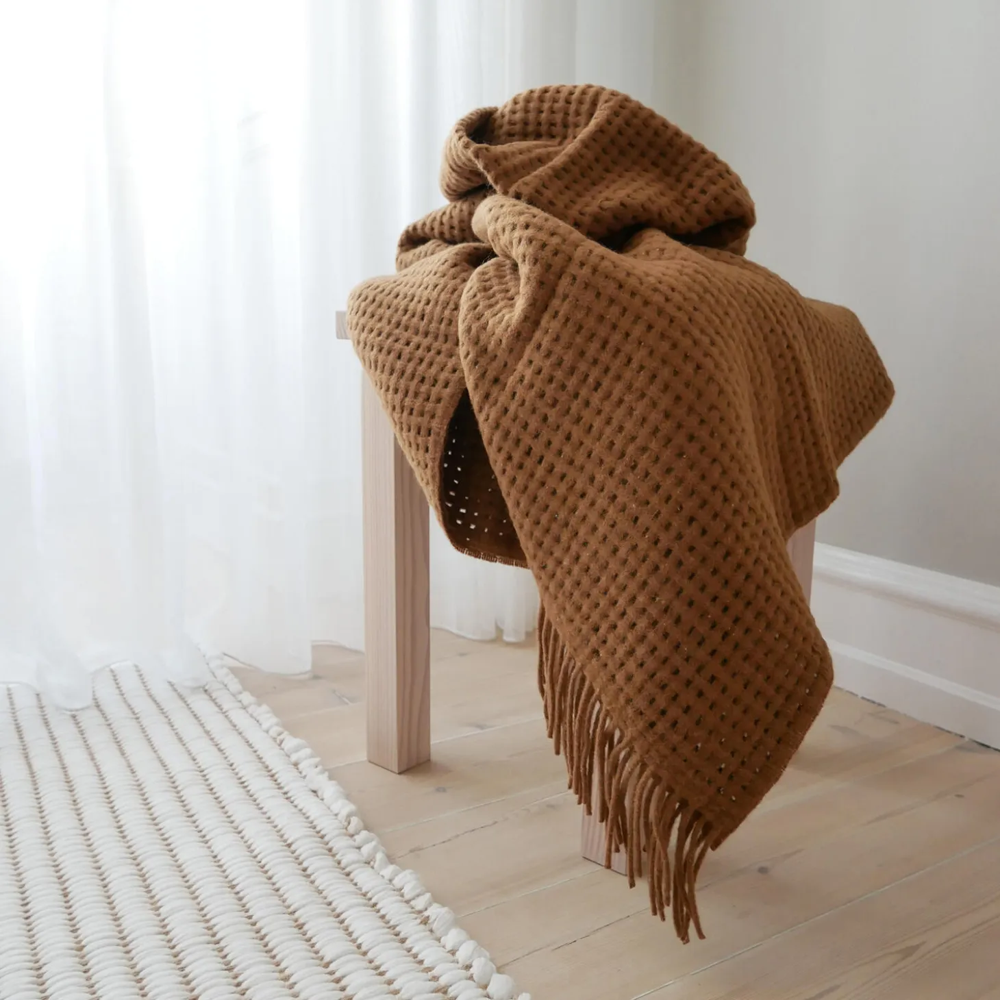 Basket pledd, camel