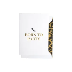 Born To Party kort, hvit/svart/gull