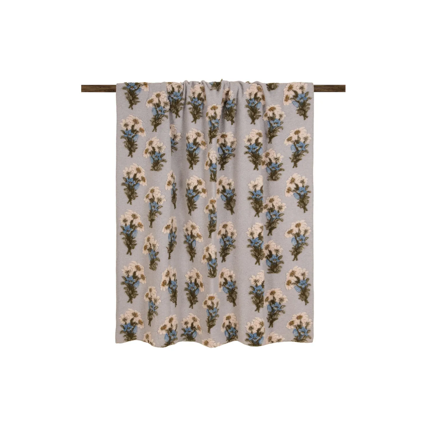 BUNCH OF FLOWERS GREY Easy boiled wool pledd 150x190cm