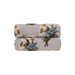 BUNCH OF FLOWERS GREY Easy boiled wool pledd 150x190cm