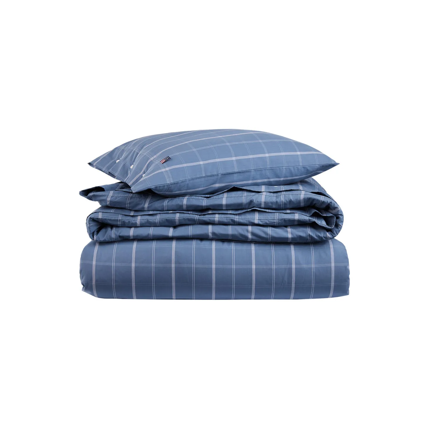 Checked Cotton Poplin sengetøy, misty blue/white