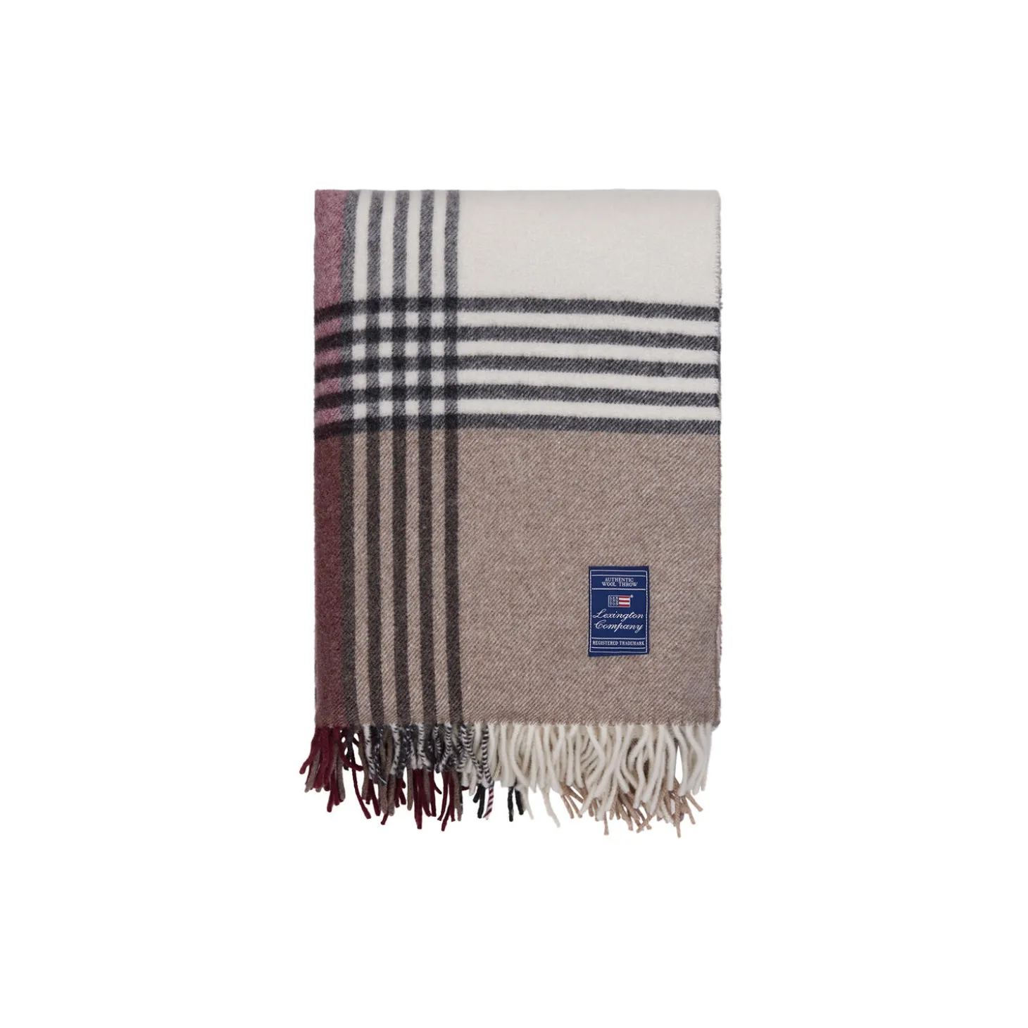 Checked Recycled ullpledd, stone/burgundy/beige