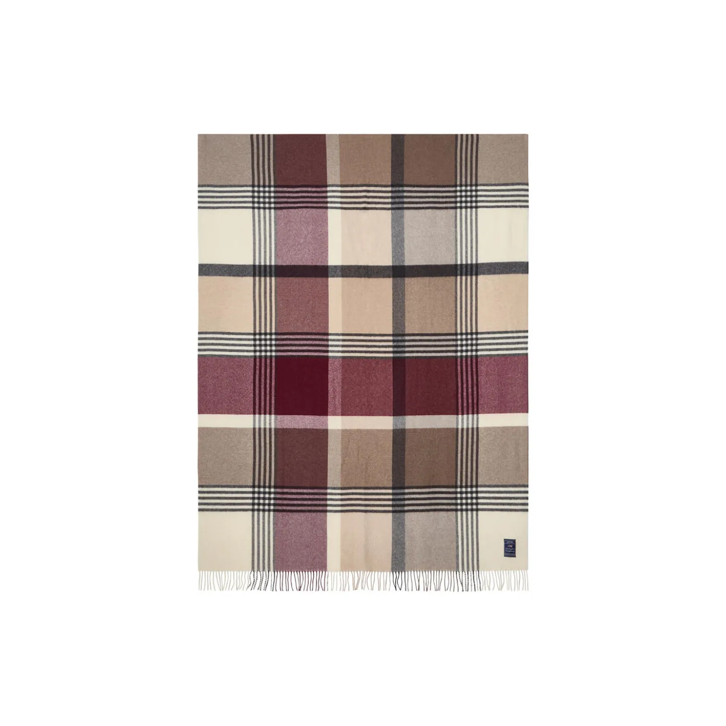 Checked Recycled ullpledd, stone/burgundy/beige