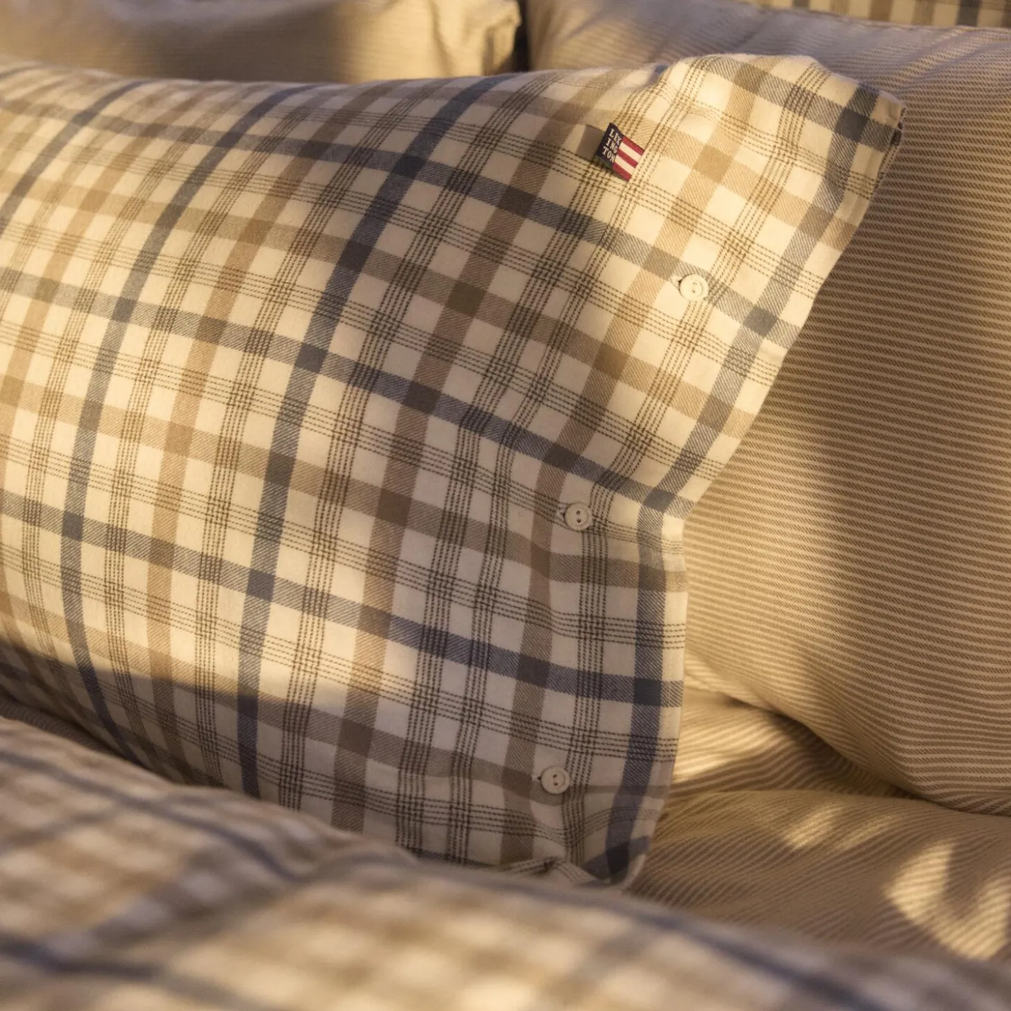 Cotton Flannel Putetrekk, misty blue/beige/white