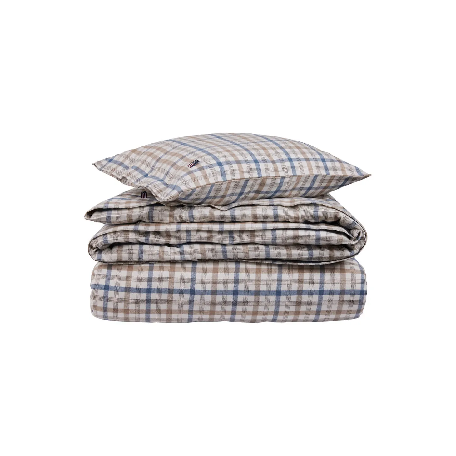 Cotton Flannel sengetøy, misty blue/beige/white