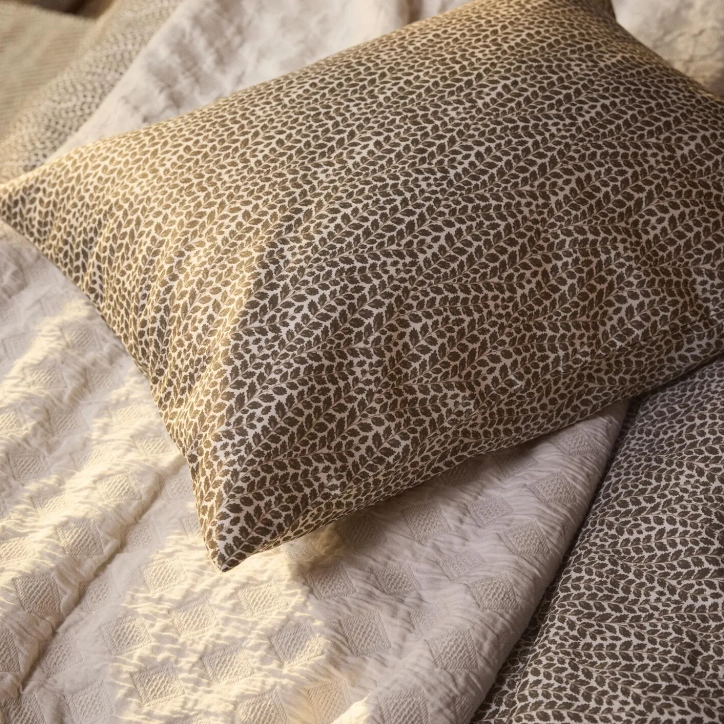 Cotton Sateen Putetrekk, stone/white/beige