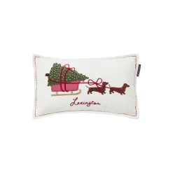 Dog Sleigh Velvet Pillow, white multi