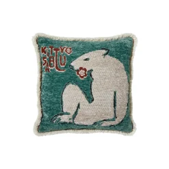 GM bear fringe pute 50x50, green/rust
