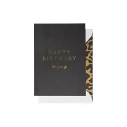 Happy Birthday Let's Party kort, svart/gull