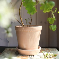Helena GLAZED potte med underfat, quartz rosa