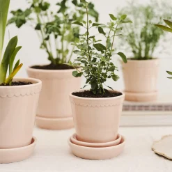 Helena GLAZED potte med underfat, quartz rosa