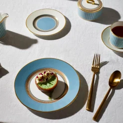 HELIA Plate, hvit og turkis/gull