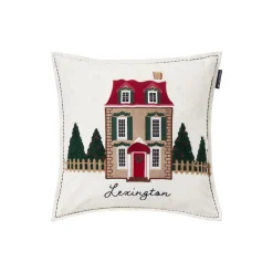 House Velvet Pillow Cover, white multi