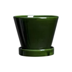 Julie GLAZED Ø 13 cm potte med underfat, emerald green