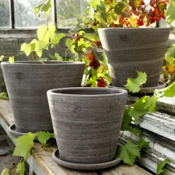 Julie RAW potte med underfat, grey