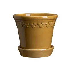 Københavner GLAZED krukke med underfat, amber yellow