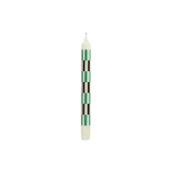 Pattern stearinlys, off-white/green/black check