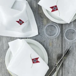 Serviett med norsk flagg, hvit