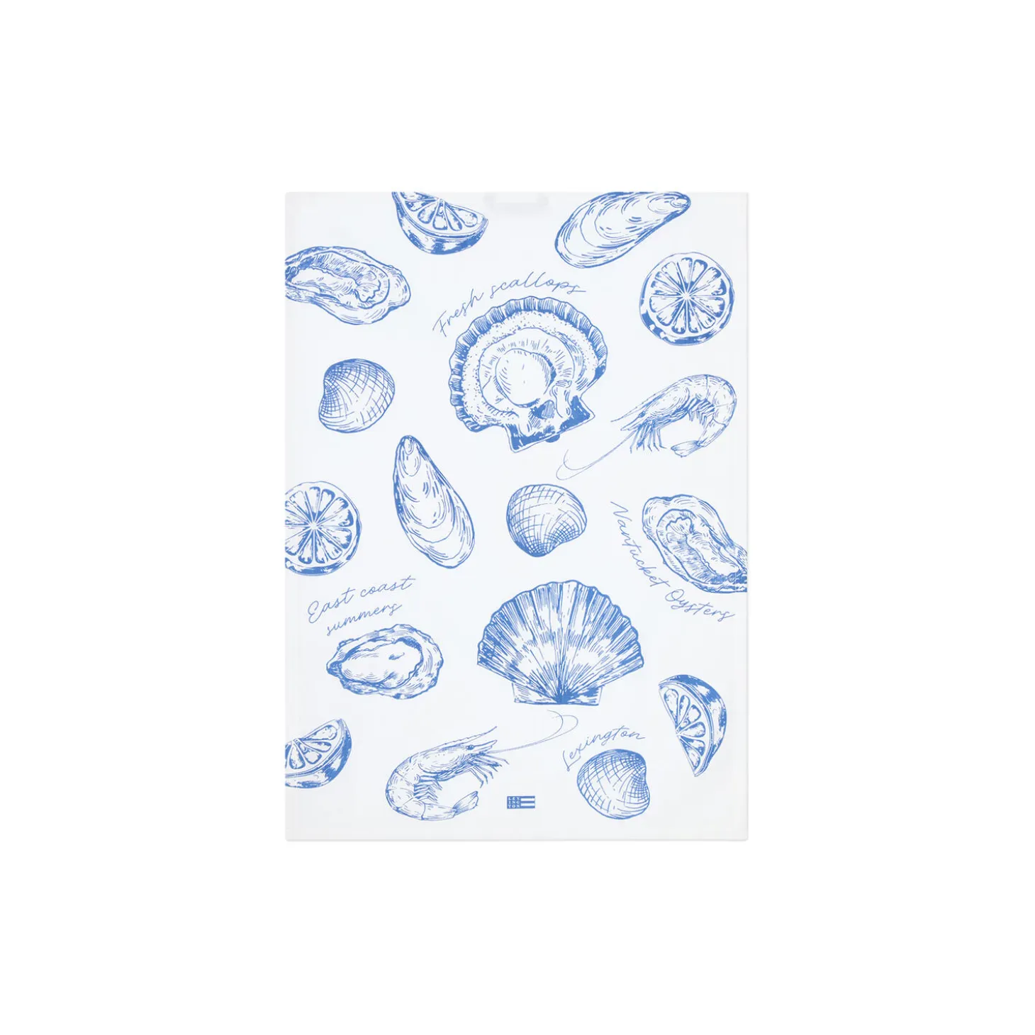 Shell Printed Organic Cotton Kitchen Towel, white/blue