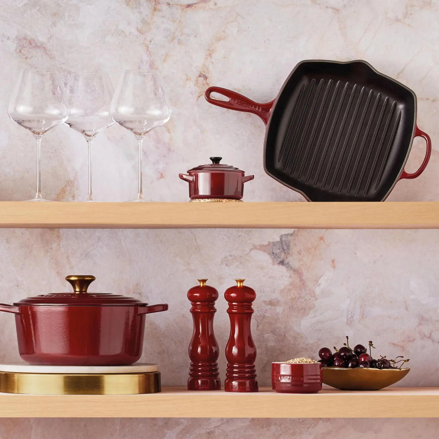 Signature støpejern kvadratisk grillpanne 26 cm, garnet