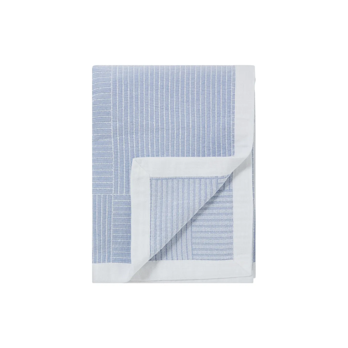 Stripe Checked Organic Cotton Jacquard Bedspread, blue/white