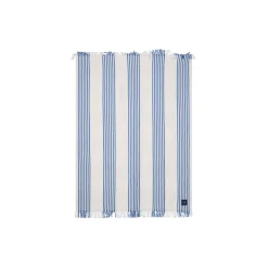 Striped/Checked Organic Cotton Throw, white/blue/beige