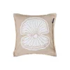 Summer Embroidered Patch Linen/Cotton Pillow Cover, beige/white